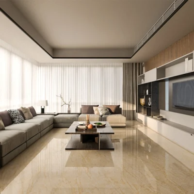 Modern Glazed Porcelain Kitchen and Living Room Floor Beige Marble Tile