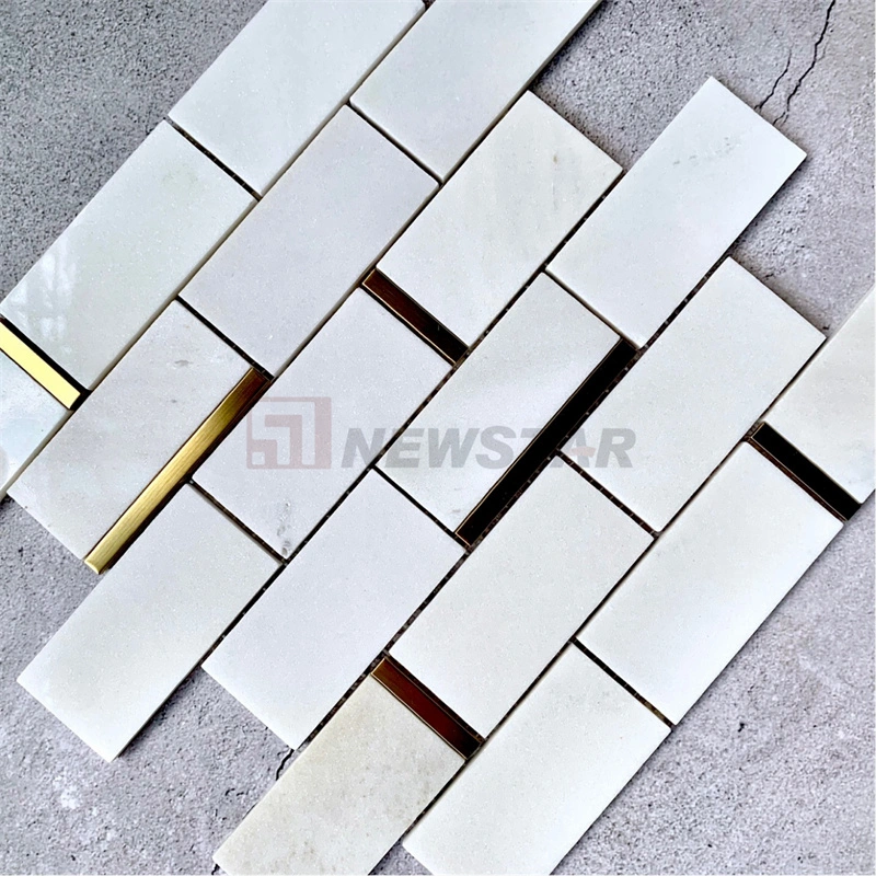 Ins Style Mosaic Tile Natural Marble Metal Mosaic Tile Stone Puzzle Wall Tile Floor Tile