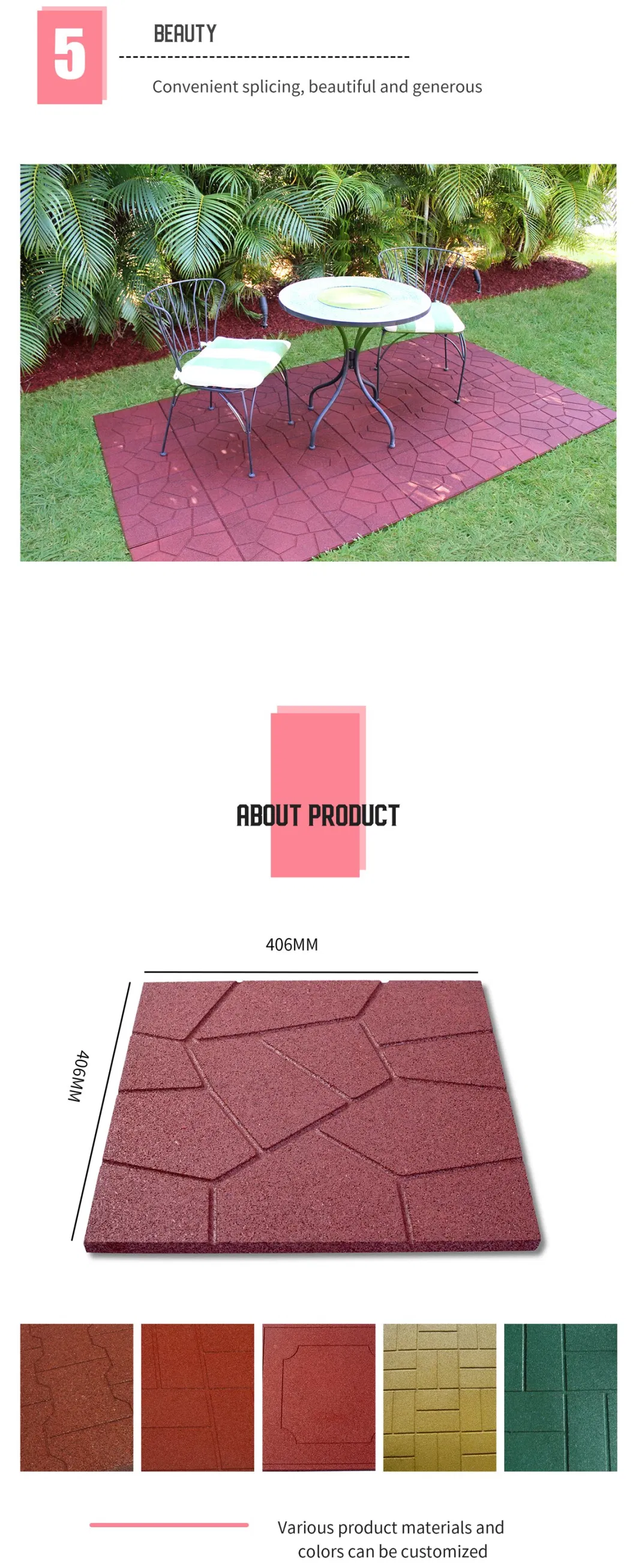 400X400mm Brick Rubber Floor Tiles New Design Garden Floor Tiles, Outdoor Basketball Court Flooring for Garden