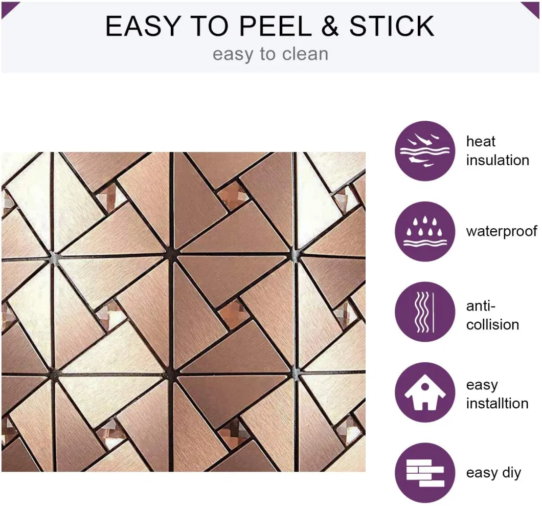 Peel and Stick Tile Backsplash Stick on Kitchen Wall Decor Aluminum Surface Metal Mosaic Wall Sticker