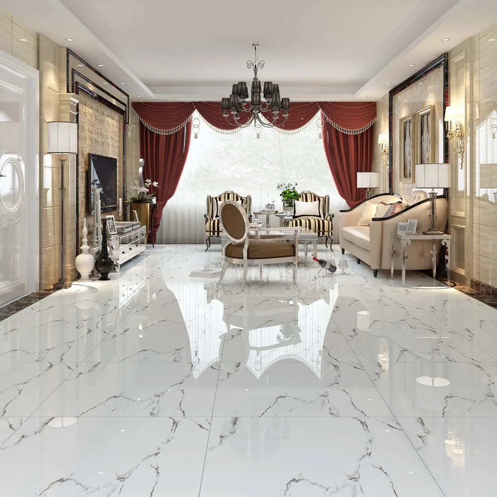 Discount Floor 24X24 White Polished Porcelain Calacatta Marble Tile