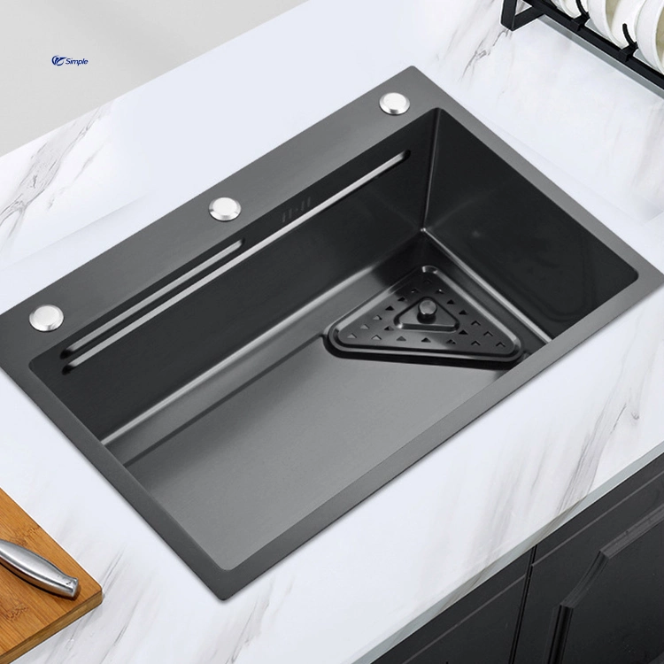 Vegetable Washing Sink Black Kitchen Sink Commercial Kitchen Sink with Faucet Filter Plate Dishes Sink Kitchen