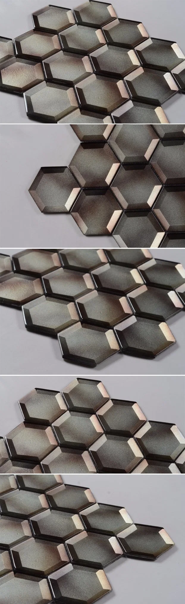 Modern Style Hexagon Coffee Color Kitchen Beveled Glass Mosaic Tile