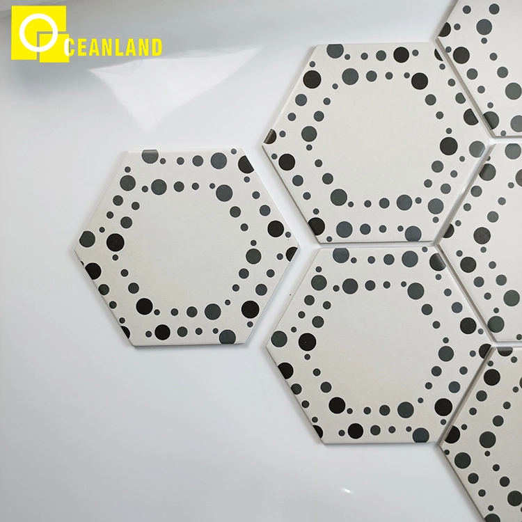 Porcelain Floor Wall Bathroom Kitchen Black White Hexagon Tile