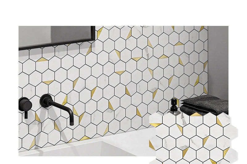 Newstar Marble Metal Mosaic Tile Bathroom Kitchen Light Luxury Black and White Geometric Floor Tile Hexagonal Mosaic Wall Tile