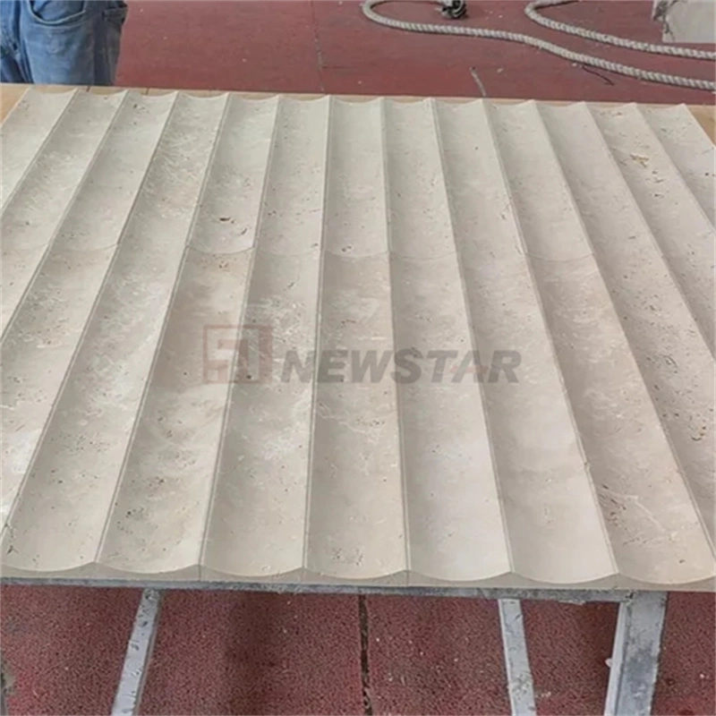 Custom Fluted Tiles Beige Marble Roman Cave Stone Fluted Travertine Honed Tile Fluted Wall Tiles