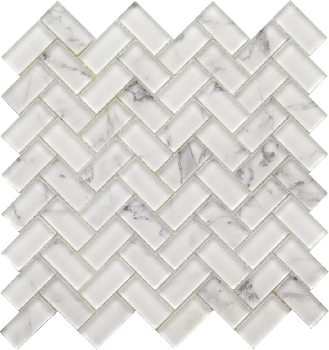 High Quality Kitchen Decoration Crystal Herringbone Glass Mosaic