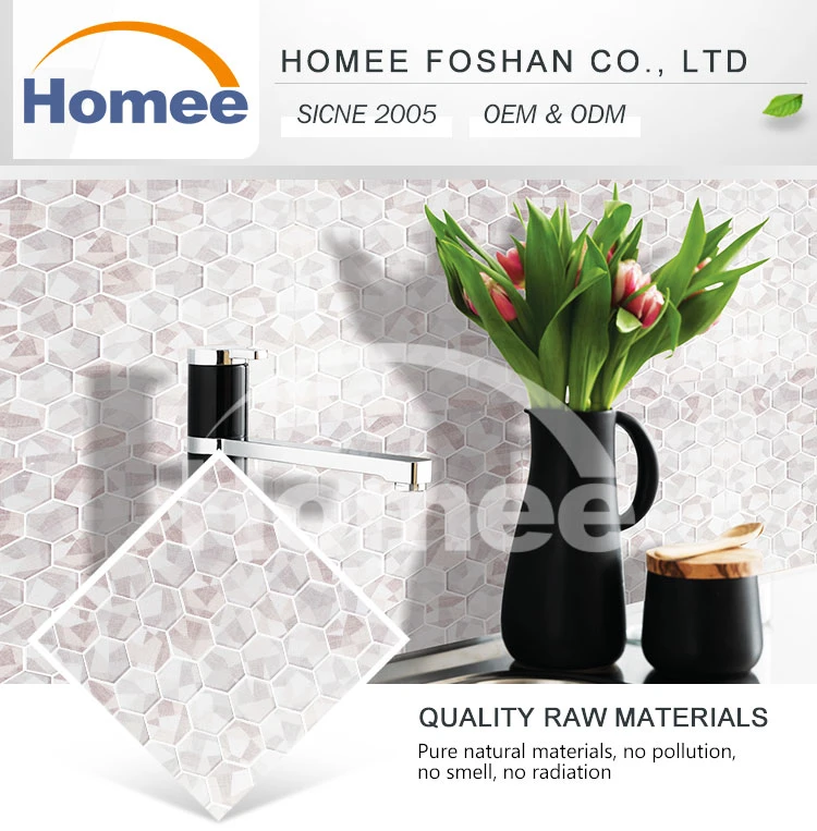 Light Grey Inkjet Digital Printing Hexagon Glass Mosaic Wall Tiles