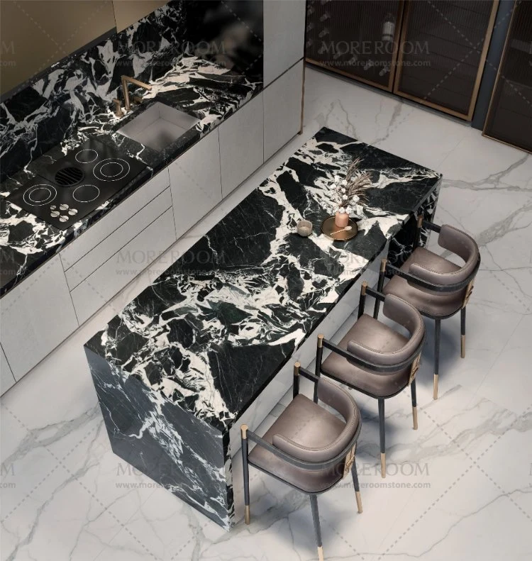 1600*3200*6mm Black Marble Look Large Format Porcelain Tile Sintered Stone for Kitchen Island Countertop