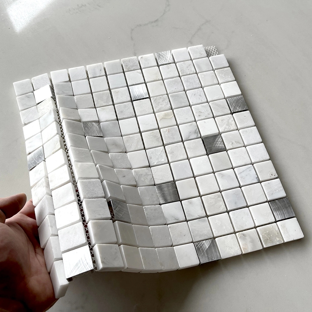 New Design Metal Marble White Square Shaped Mosaic Tiles for Kitchen