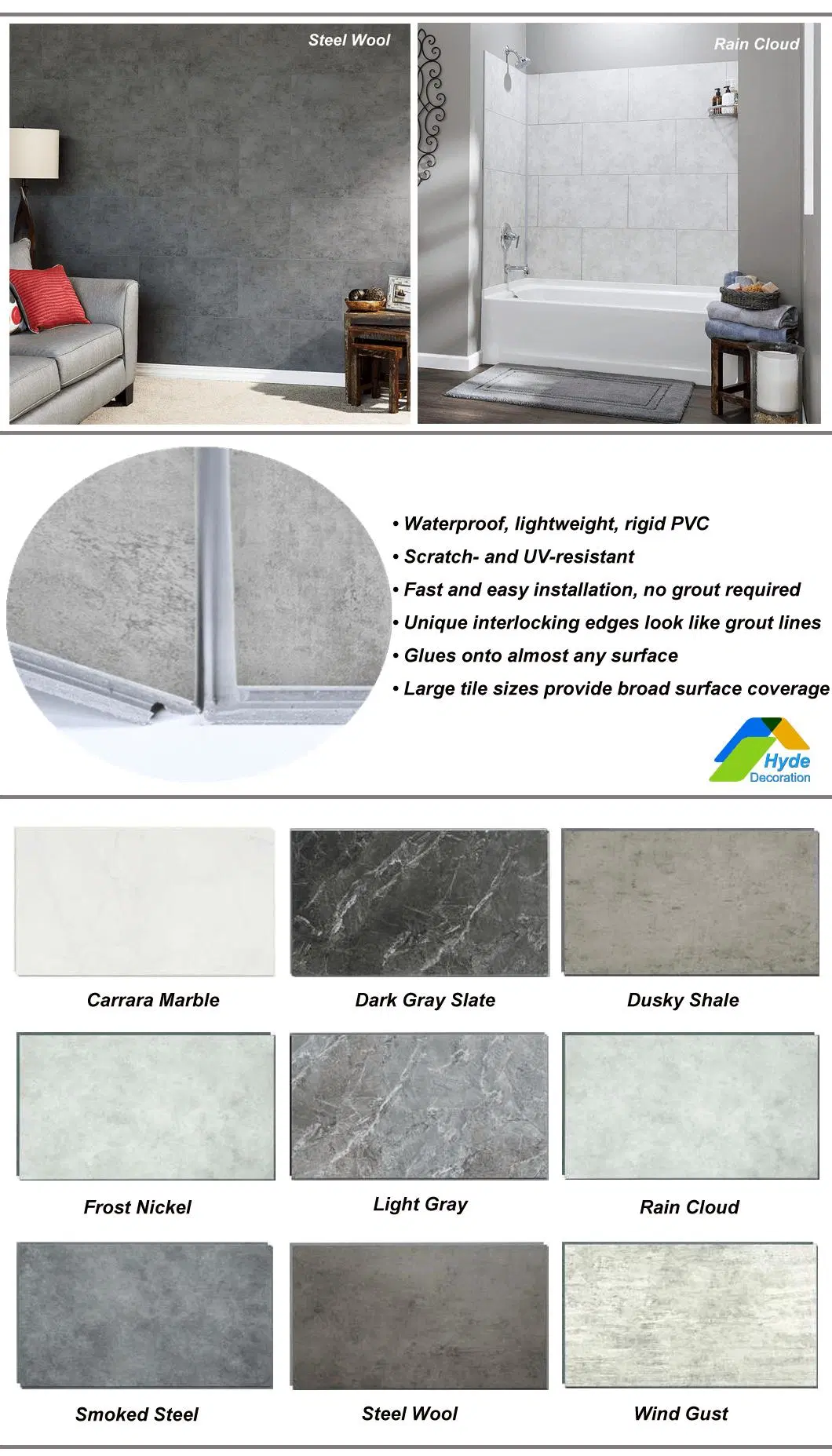 China Manufacturer 12&quot;X24&quot; Commercial PVC Vinyl Spc Click Flooring Marble Plastic Sheet Bathroom Floor and Wall Tile