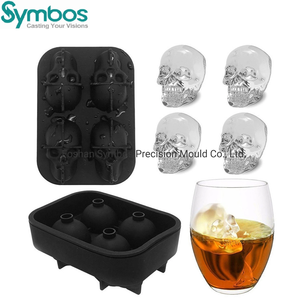 Leak Free Ice Cube Maker 3D Skull Silicone Ice Cube Mold with Silicone Funnel