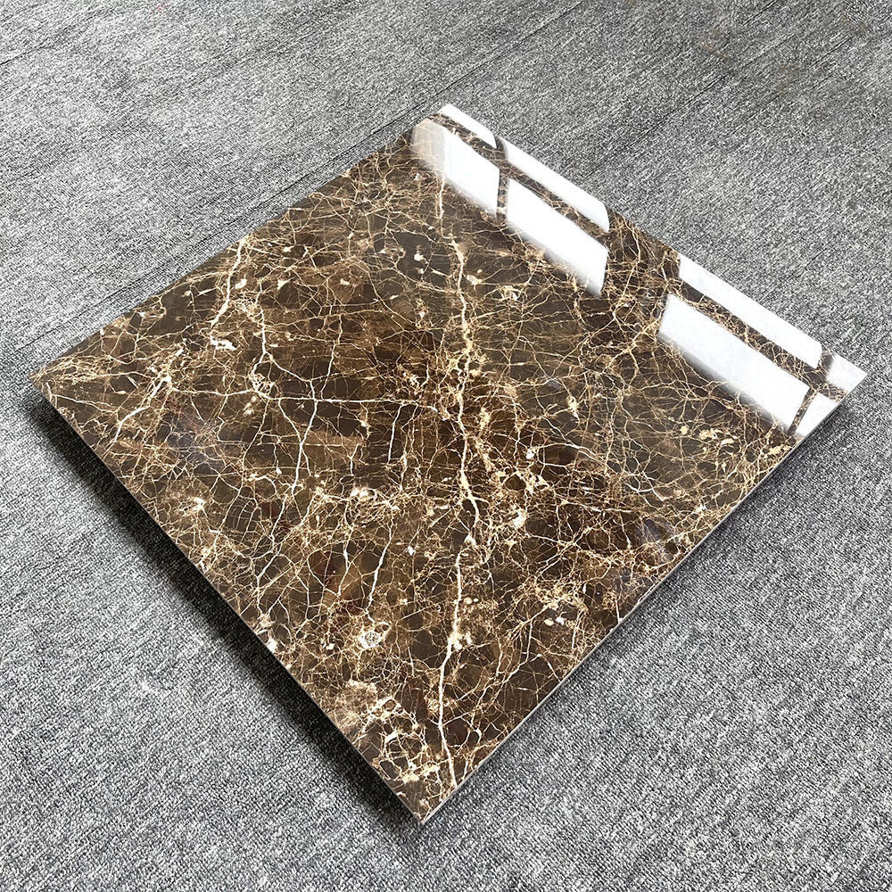 60X60 Dark Brown Mesh Surface Marble Look Glazed Porcelain Floor Tiles