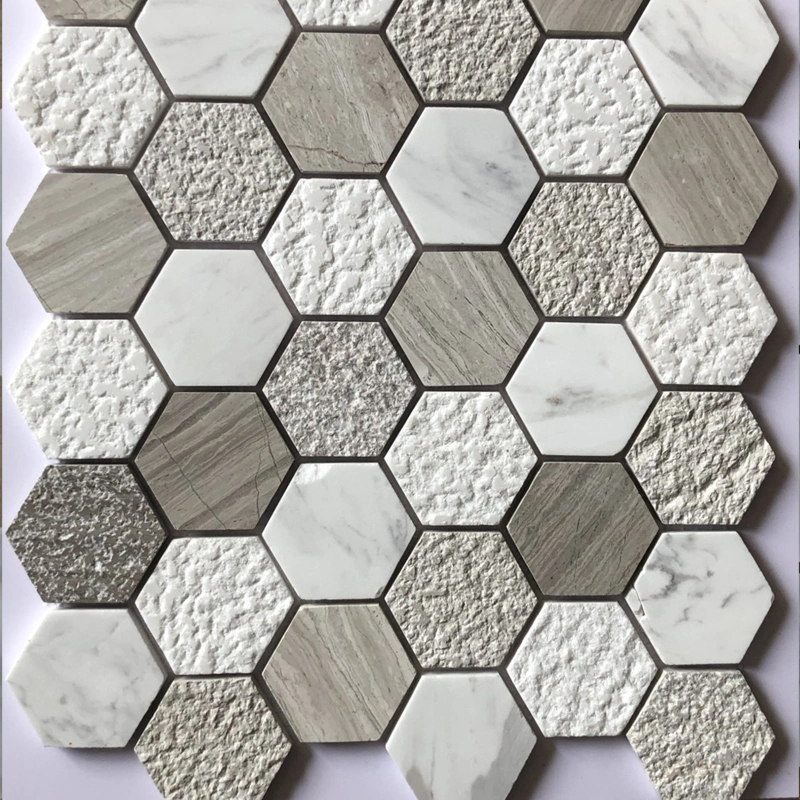Hexagon White Grey Marble Stone Mosaic Tile for Kitchen Backsplash