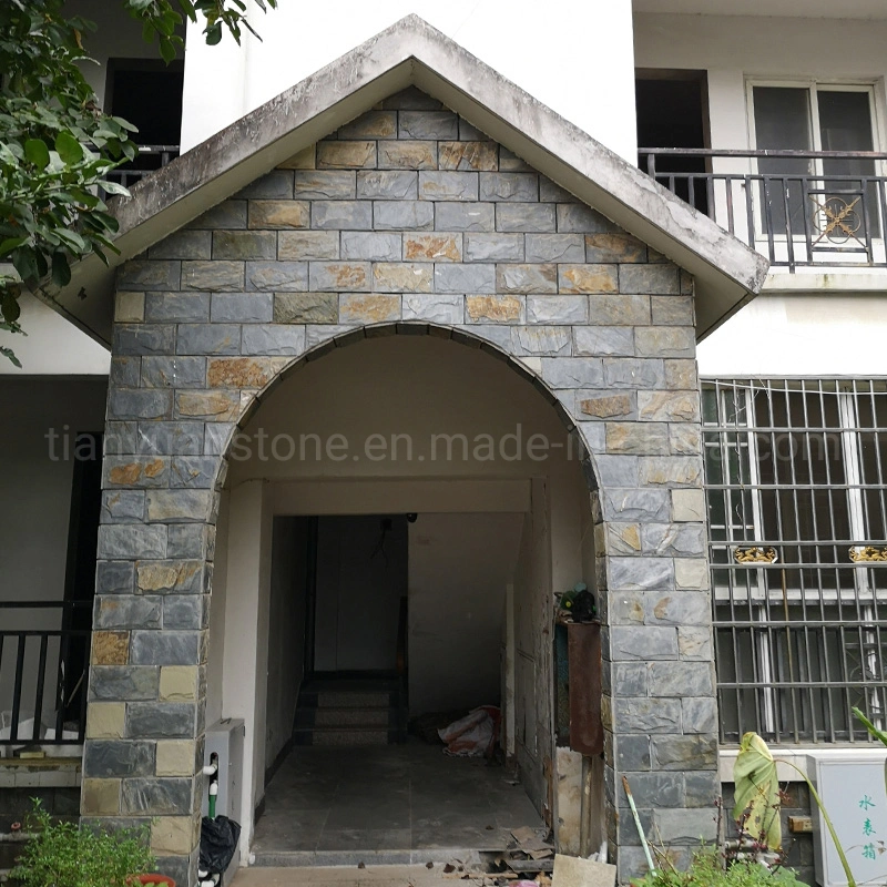 Black Slate Mushroom Tiles Stone Wall Facade for Wall Panel Cladding and Wall Corner