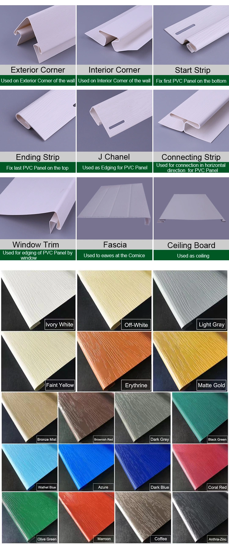 Plastic Vinyl Siding PVC Exterior Wall Siding Panel Fashion Exterior Wall Tile