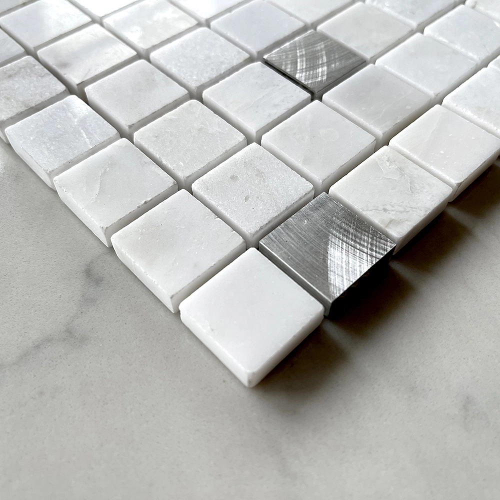 New Design Metal Marble White Square Shaped Mosaic Tiles for Kitchen