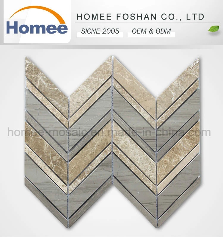 China Athens Grey Chevron Shaped Light Emperador Marble Mosaic Tile