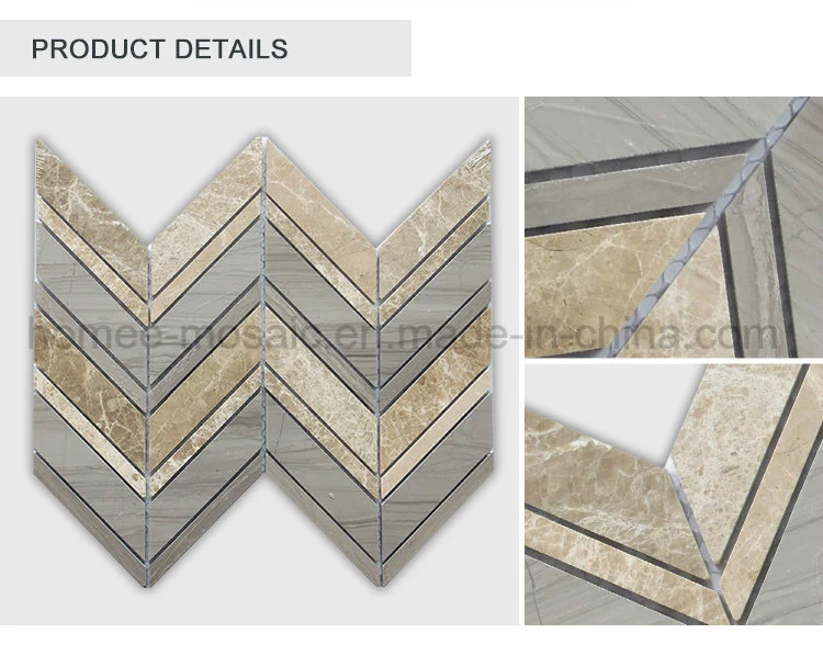 China Athens Grey Chevron Shaped Light Emperador Marble Mosaic Tile