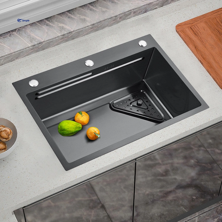 Vegetable Washing Sink Black Kitchen Sink Commercial Kitchen Sink with Faucet Filter Plate Dishes Sink Kitchen