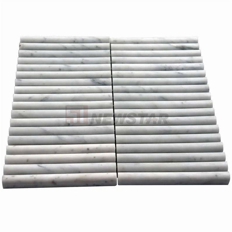 Honed Italy Carrara White Curve Marble Fluted Tiles Column Tiles Wall Facade Panel Pencil Fluted Tiles