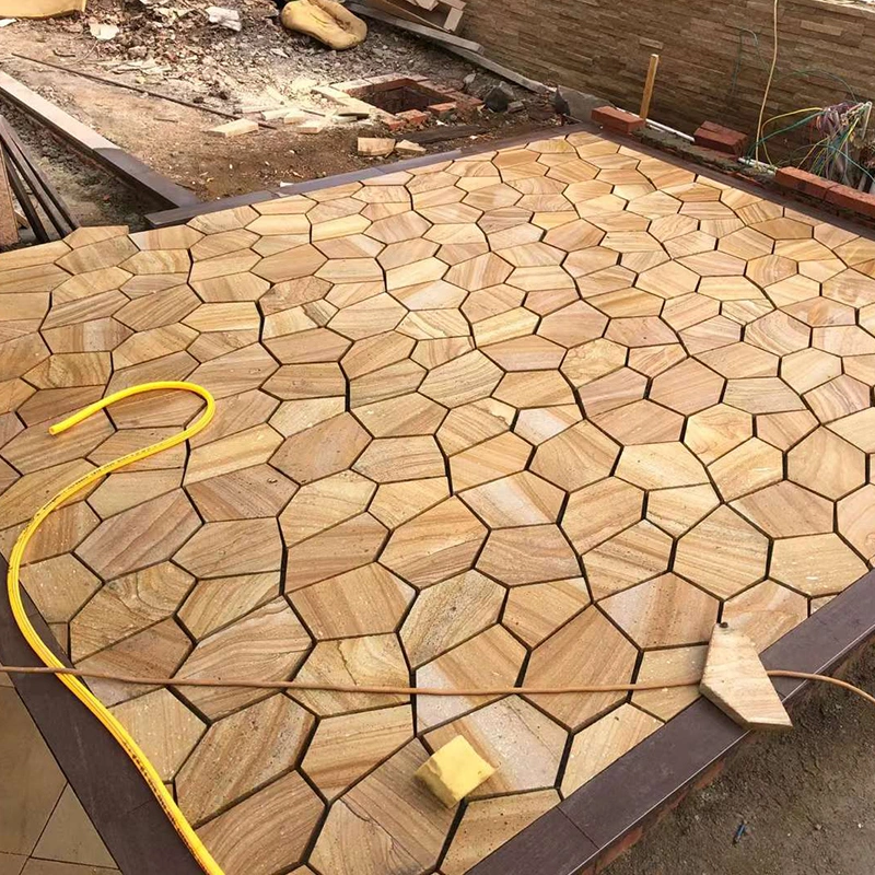 Natural Honed Yellow/Beige Wooden Grain/Grain Outdoor Paving Stone Sandstone for Flagstone/Tiles Landscaping