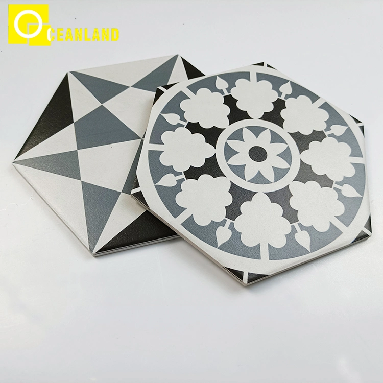 Porcelain Floor Wall Bathroom Kitchen Black White Hexagon Tile