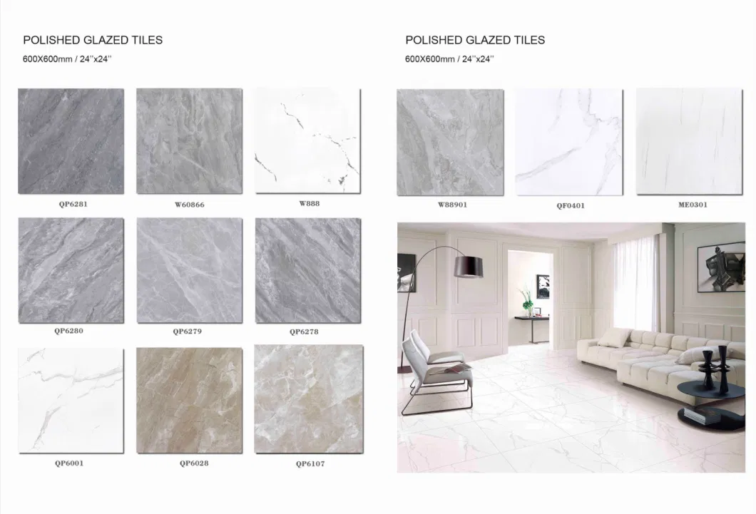 Foshan Good Quality 600X600mm Vitrified Full Glazed Polished Porcelain Marble Floor Wall Tile