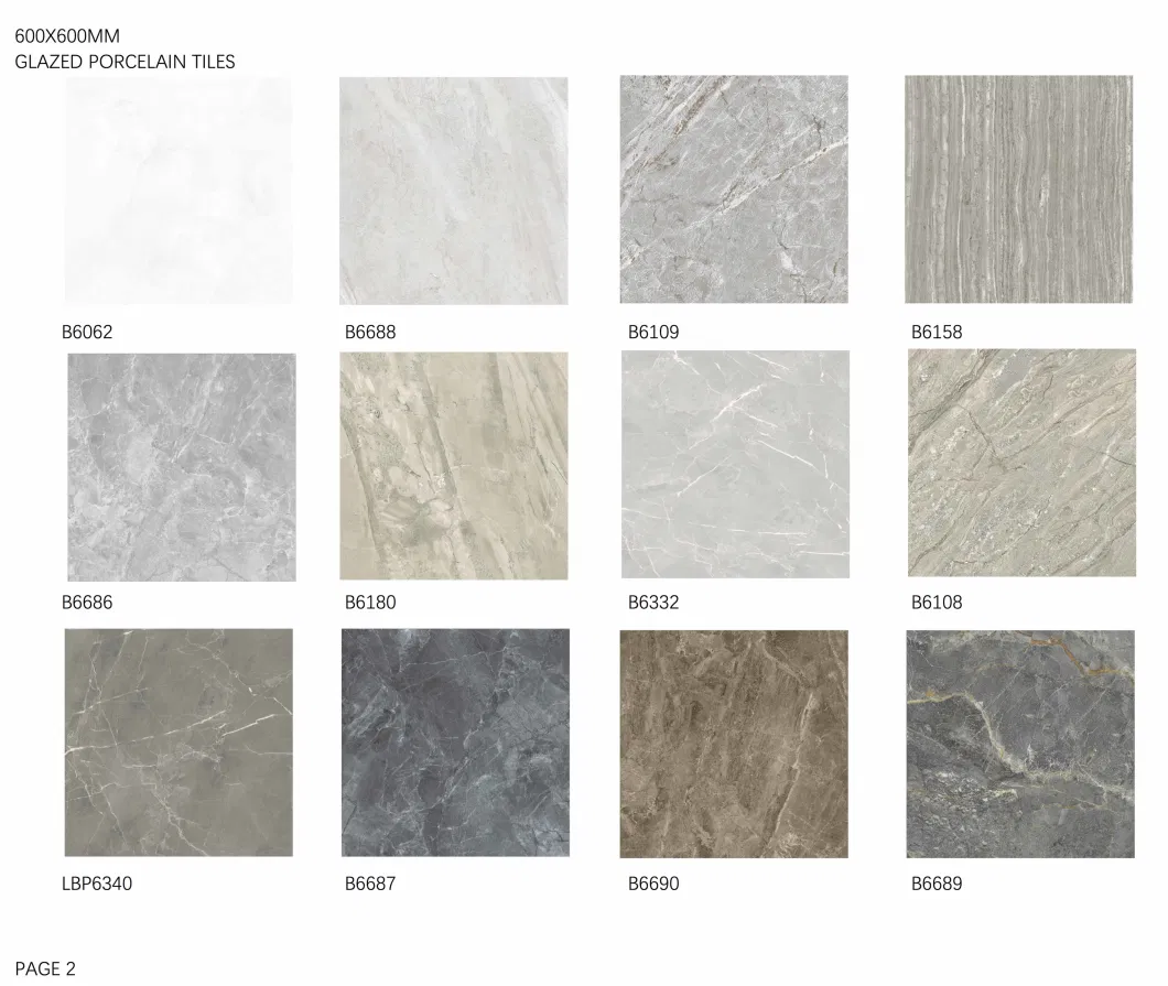 Foshan Popular 600*600mm Vitrified Glazed Polished Porcelain Full Body Marble Flooring Wall Tiles