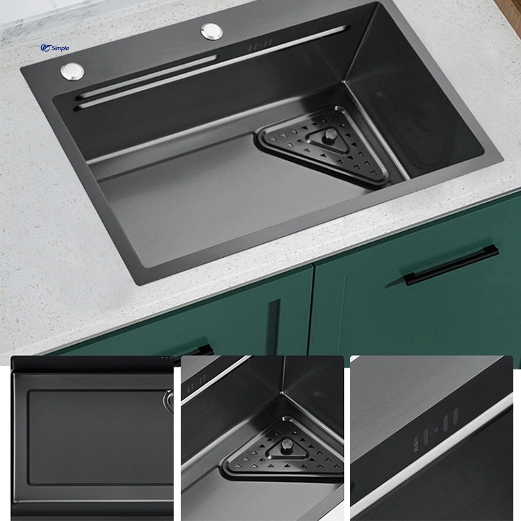 Vegetable Washing Sink Black Kitchen Sink Commercial Kitchen Sink with Faucet Filter Plate Dishes Sink Kitchen