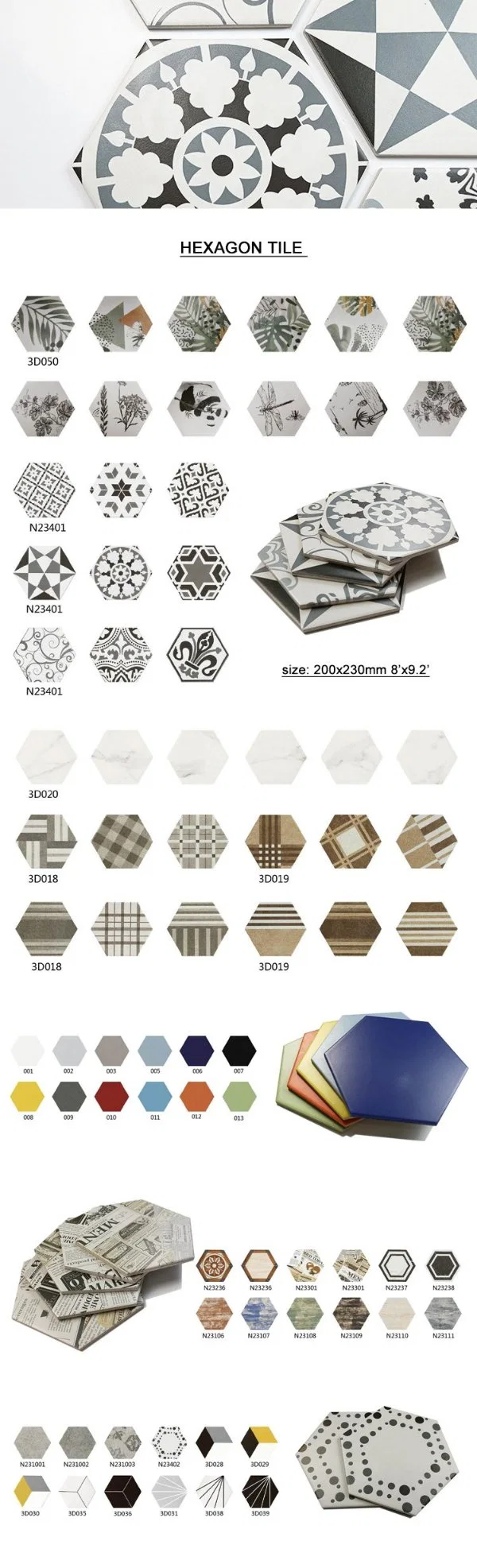 China Fashion Design Floor Porcelain Hexagon Tile