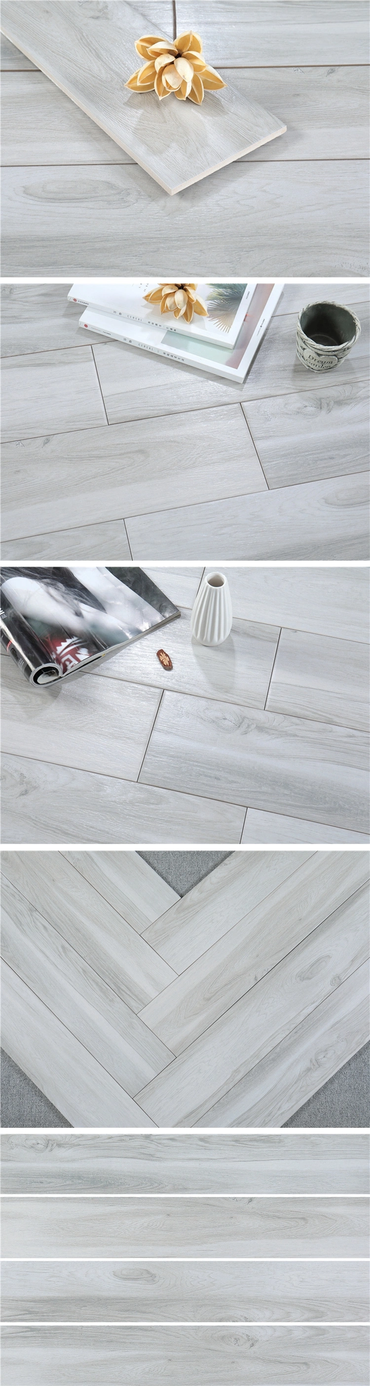 Modern Dining Hall Floor Anti-Microbial Grey Ceramic Wood Tile