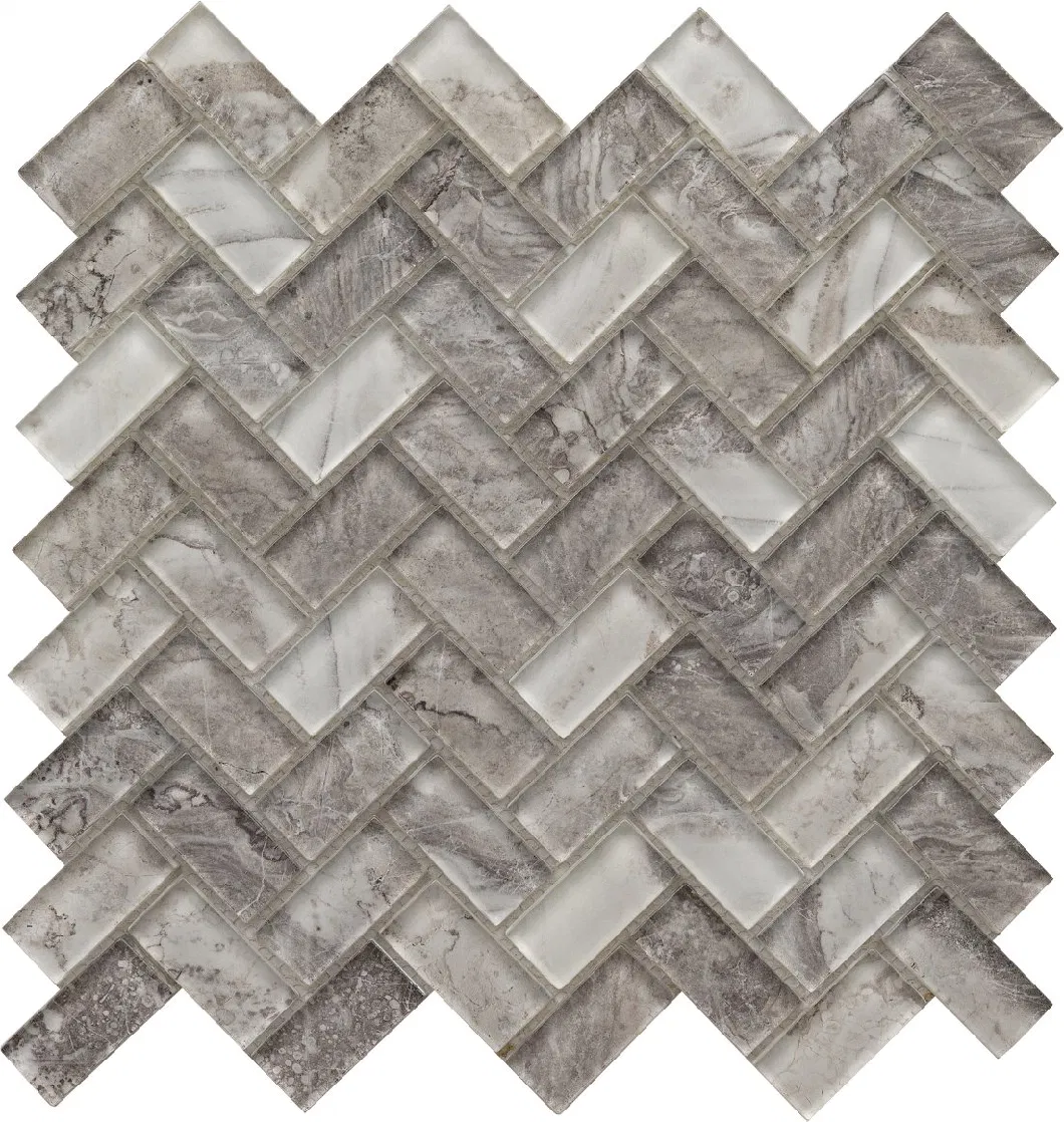 High Quality Kitchen Decoration Crystal Herringbone Glass Mosaic