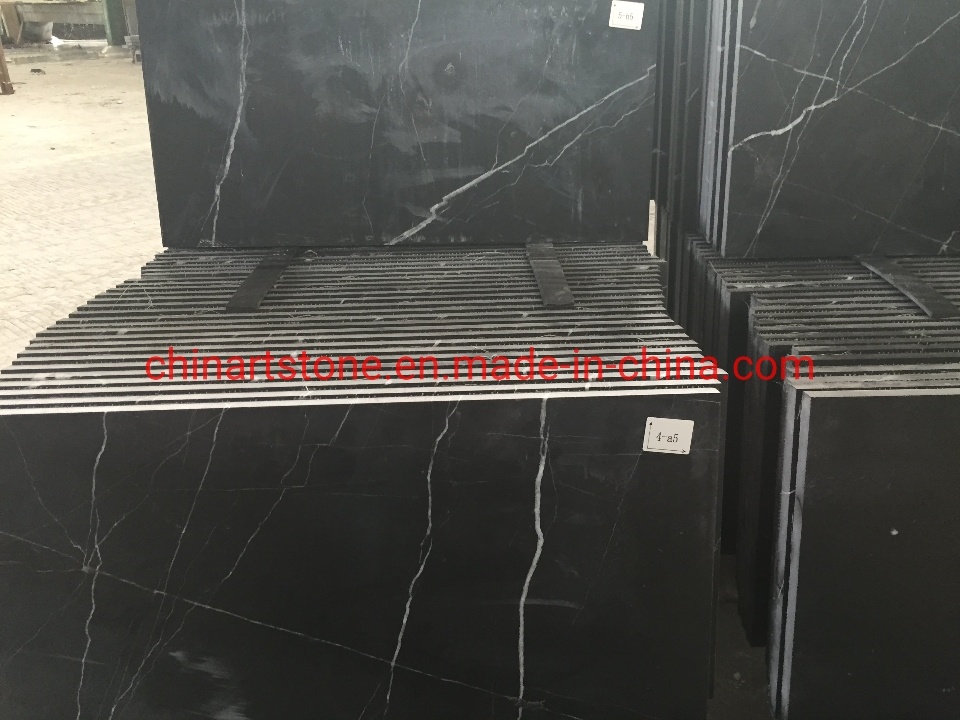 Nature Stone Nero Marquina Black Marble for Spiral Stair Wall Bathroom Tile