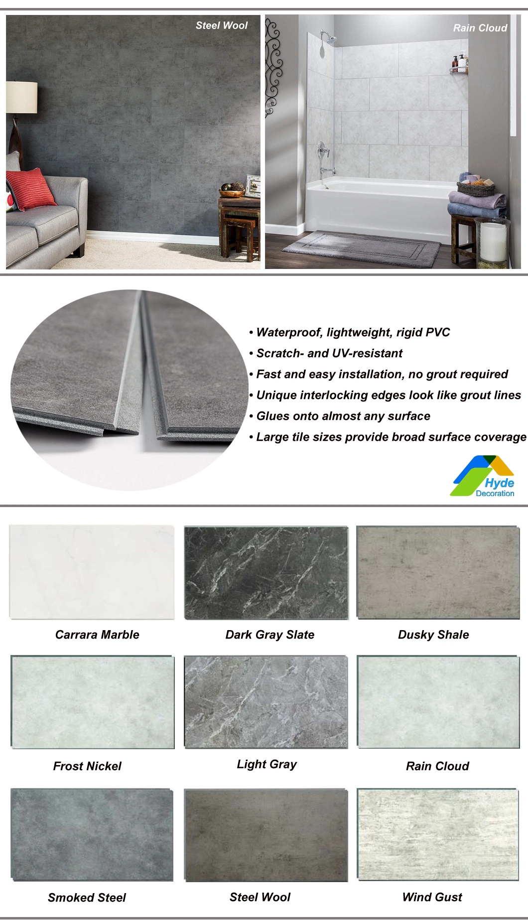 Rigid Core Click Luxury Vinyl Plank Stone Plastic Spc Marble Look Bathroom Shower Kitchen Floor Tile