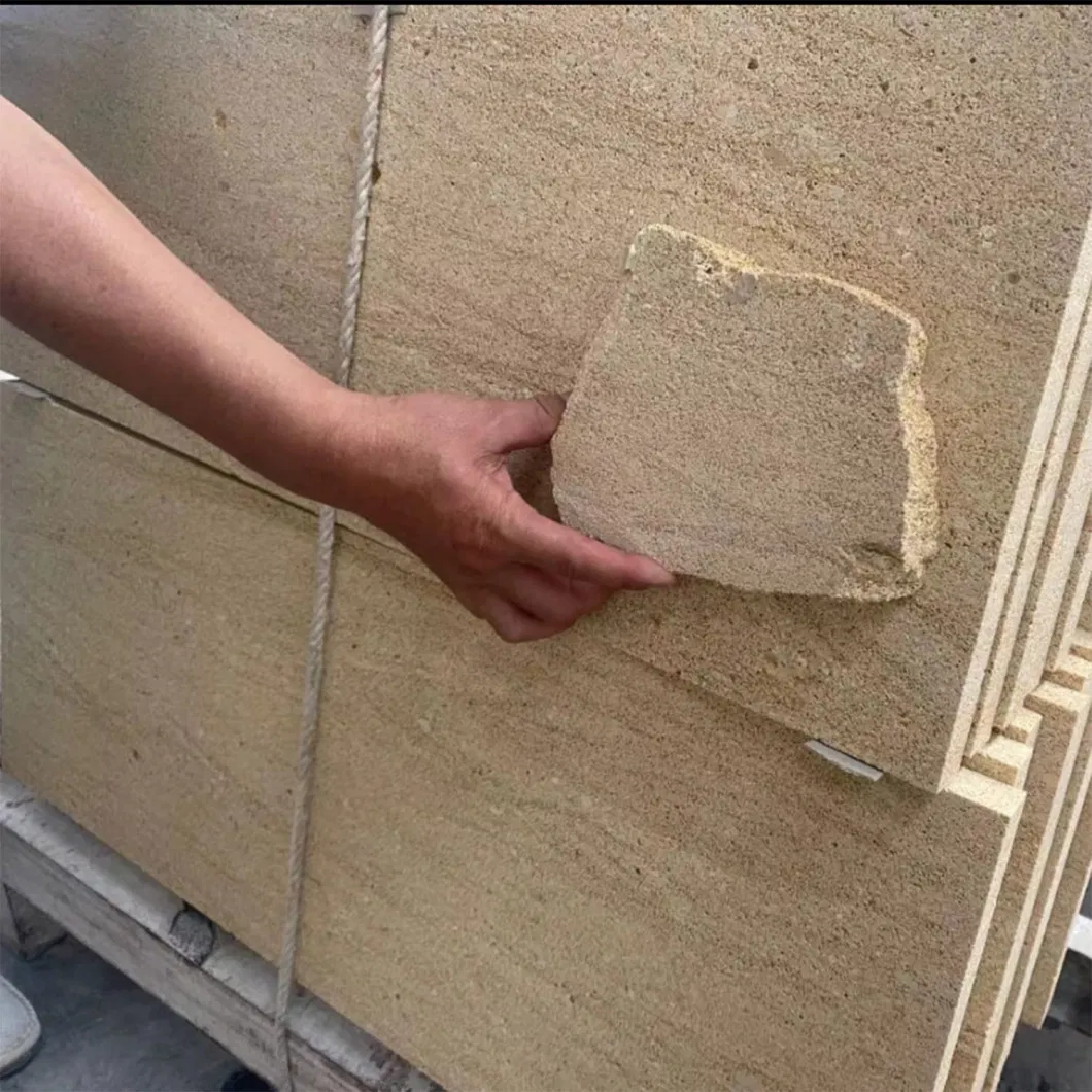 Hot Sale Spain Yellow Sandstone Exterior Slabs Tiles Wall Cladding Wooden Veins Low Price Paving