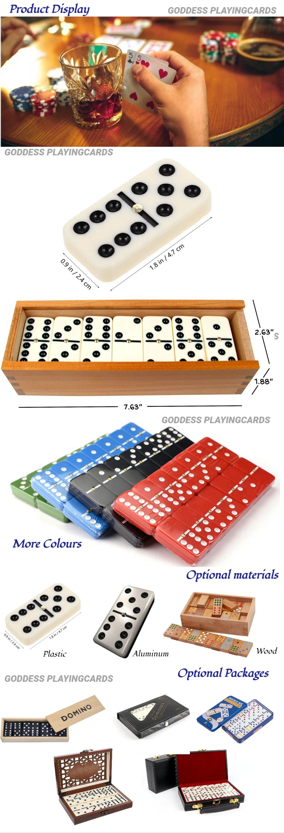 Dominoes Set 28 Piece Double-Six Ivory Domino Tiles Set for Table Game with Wooden Carrying