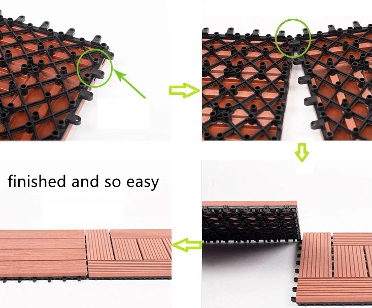 Widely Used Outdoor Floor Decking Tiles with Grooves DIY WPC Wood Plastic Composite Deck Tiles