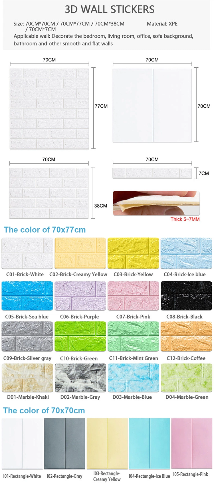 Vinyl Stone Wall Paper 3D Brick Wallpaper Adhesive Stone Panel Brick Floor Ceramic Tiles