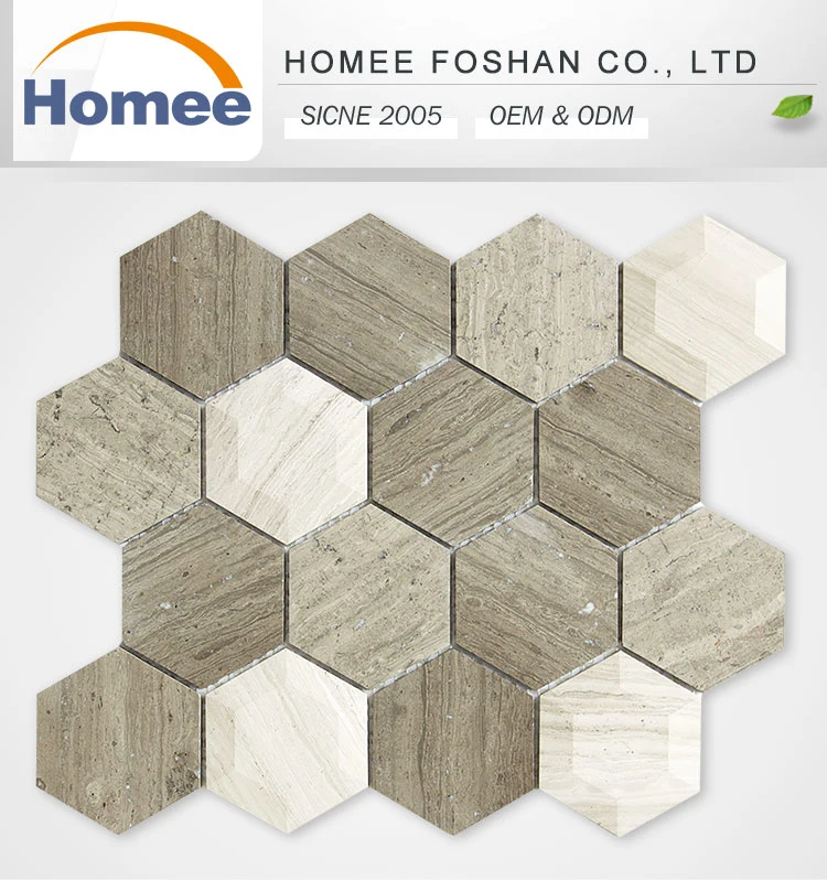 Cheap Beveled Light Woodline Stone Hexagon Shape Grey Marble Mosaic