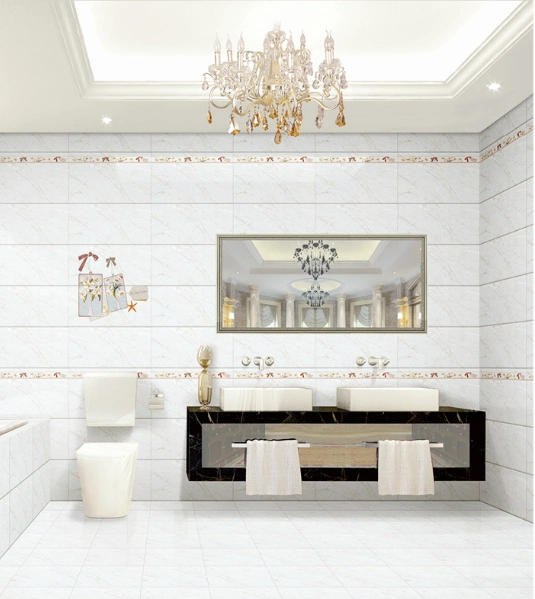 300X600 Glossy Surface White Color Marble Ceramic Tile for Bathroom Wall