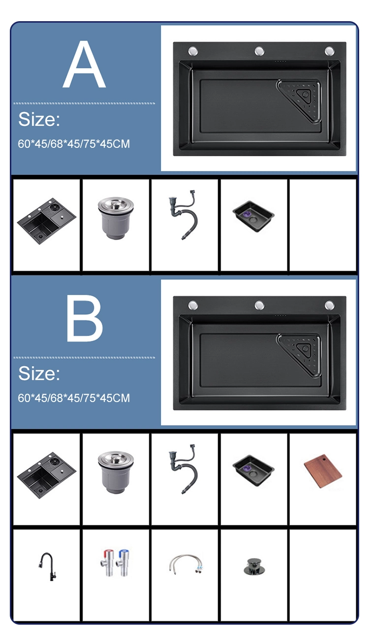 Vegetable Washing Sink Black Kitchen Sink Commercial Kitchen Sink with Faucet Filter Plate Dishes Sink Kitchen