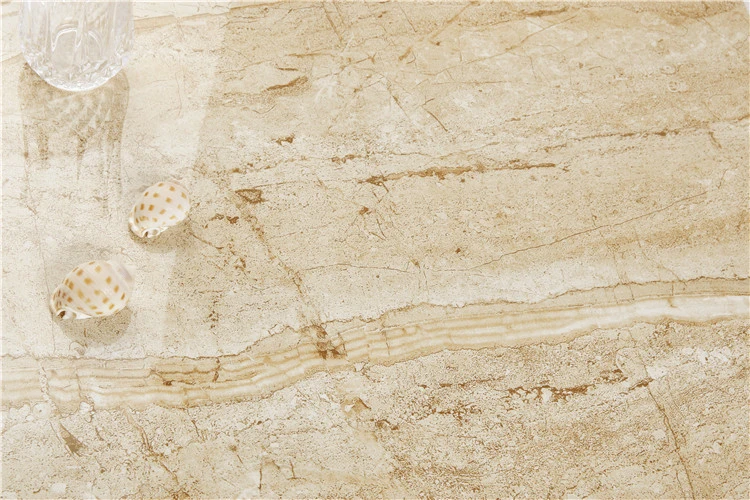 600X600 Yellow Marble Look Sitting Room Wear Resistant Polished Glazed Porcelain Floor Tile