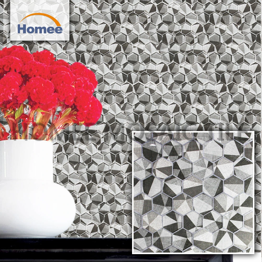 Inkjet Glazed Bathroom Grey Glass Hexagon European Mosaic Tile