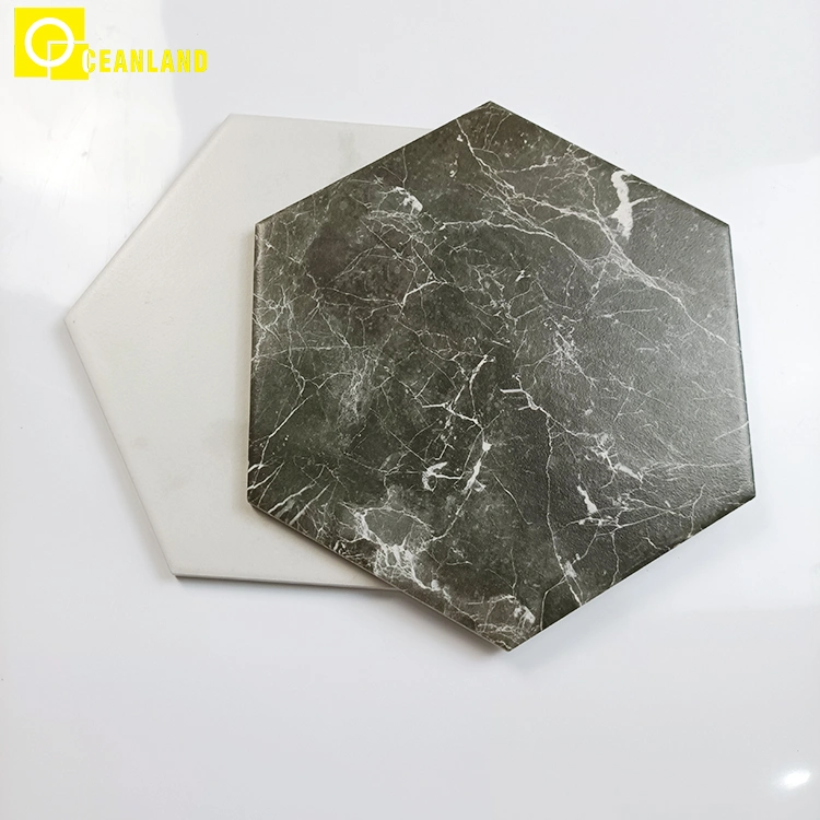 Porcelain Floor Wall Bathroom Kitchen Black White Hexagon Tile