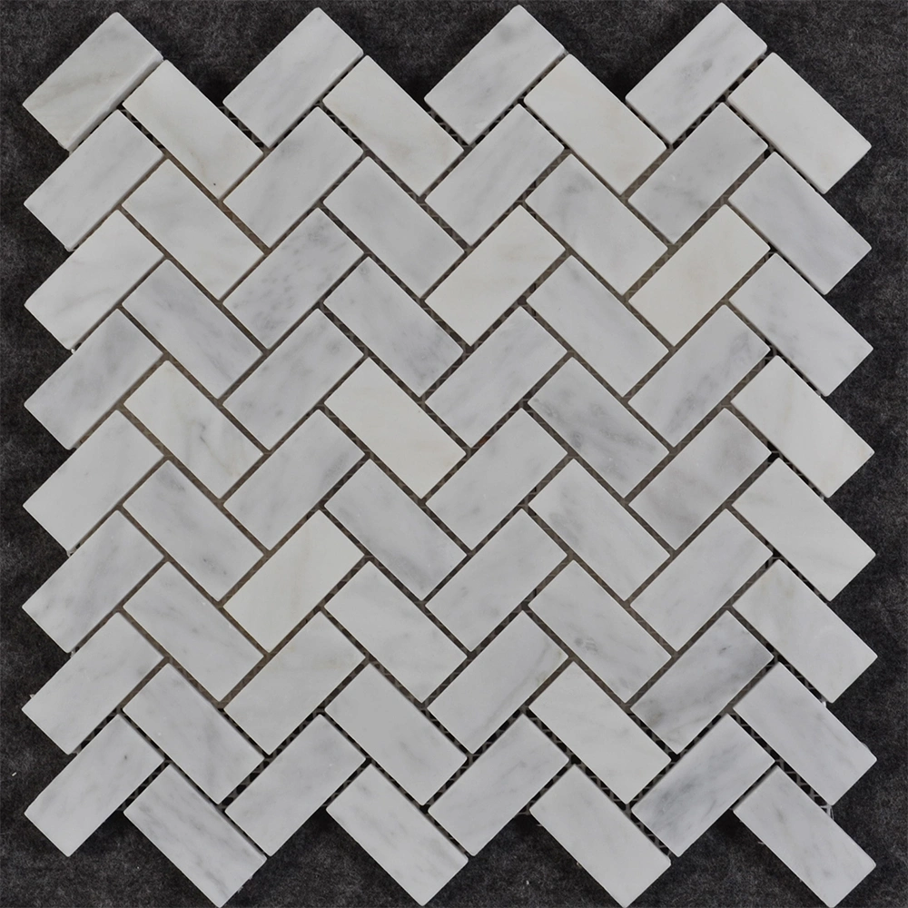 Qatar Style Herringbone Carrara White Marble Mosaic Backsplash Tile