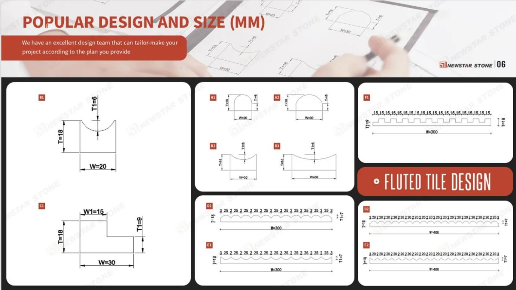 Newstar Customized Stone Wall Round Stripe Border Fluted Panel Slab Flute Marble Stone Terrazzo Fluted Tiles