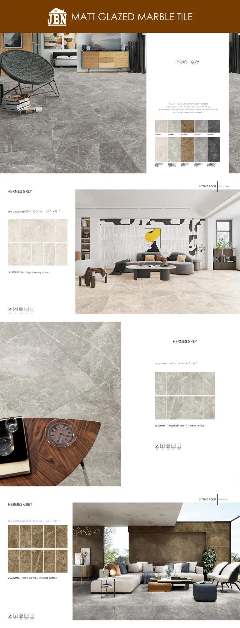 Terrazzo Artificial Matte Finish Anti-Slip Unpolished Building Material Glazed Porcelain Ceramic Wall and Floor Tile