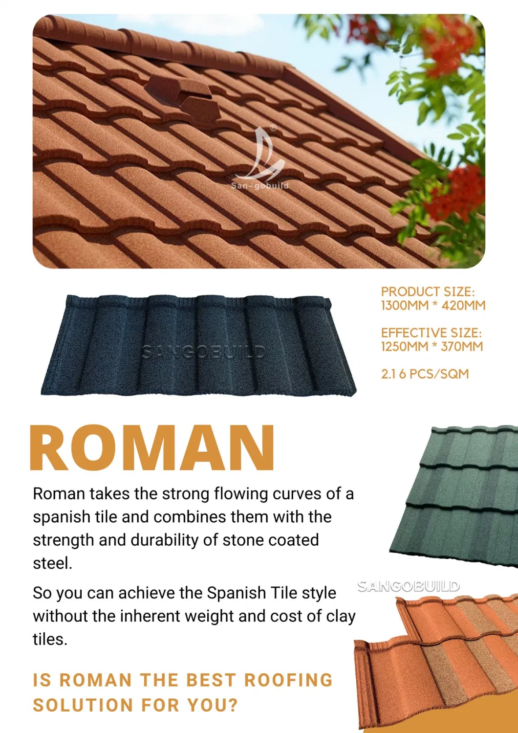 0.5mm High New Zealand Standard Roof Tiles Concrete Roof Tiles