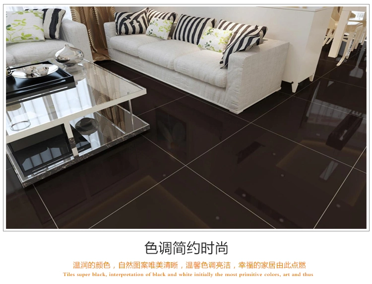 Black Color Polished Tile Ceramic Floor Tile, Porcelain Tile for Home Decoration Skirting Tile 600*600